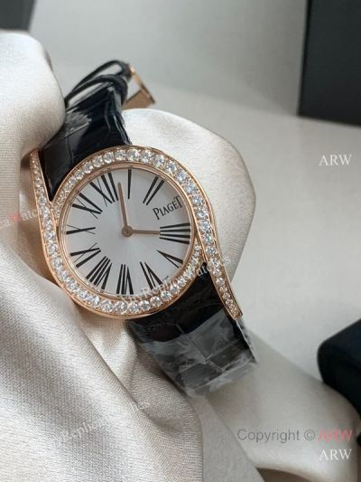 High Quality Replica PIAGET LIMELIGHT GALA Black American Crocodile Leather Strap White Face Dial Rose Gold Case Watch 32mm